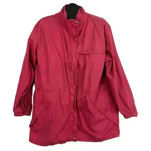 VTG Cottage Essentials Soft Red Rain Jacket MEDIUM Snap Closure Women's